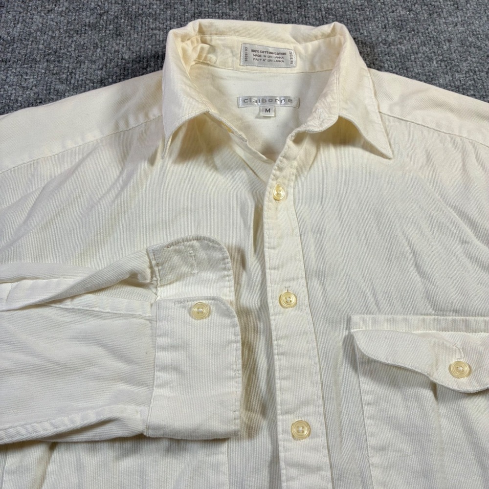 Claiborne Corduroy Shirt Womens M Cream Long Sleeve Button Front Top‎